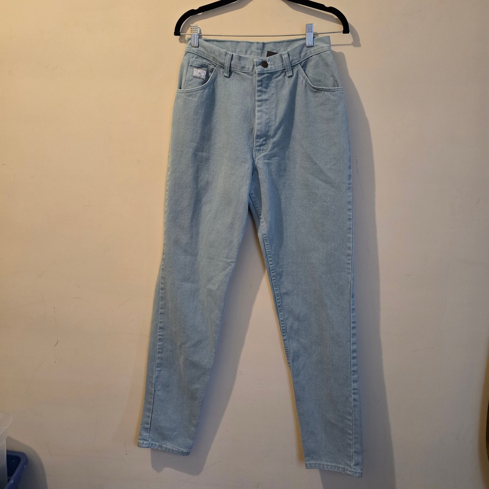 Vintage 90s Wrangler Jeans Women 10x34 Blue High Waisted Tapered Leg Mom Denim